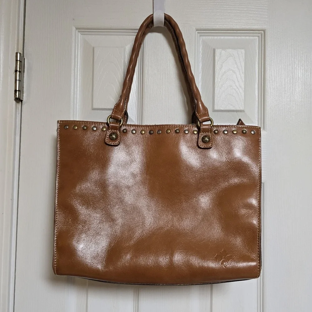 Patricia‎ Nash Zancona Brown Leather Studs Shoulder Tote Purse Satchel Handbag